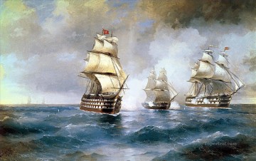  turkish Oil Painting - brig mercury attacked by two turkish ships Ivan Aivazovsky